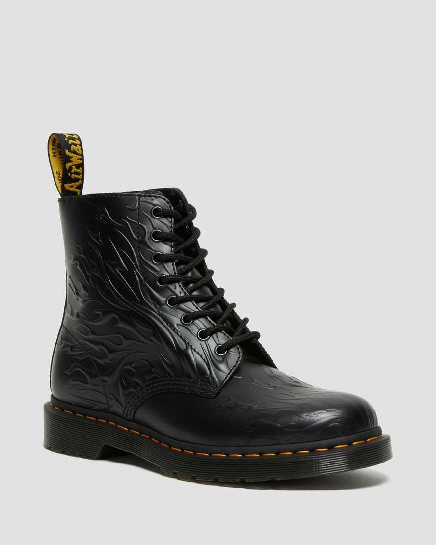 Dr. Martens 1460 Flames Emboss Deri Erkek Bağcıklı Bot - Bot Siyah |GQVYM6180|